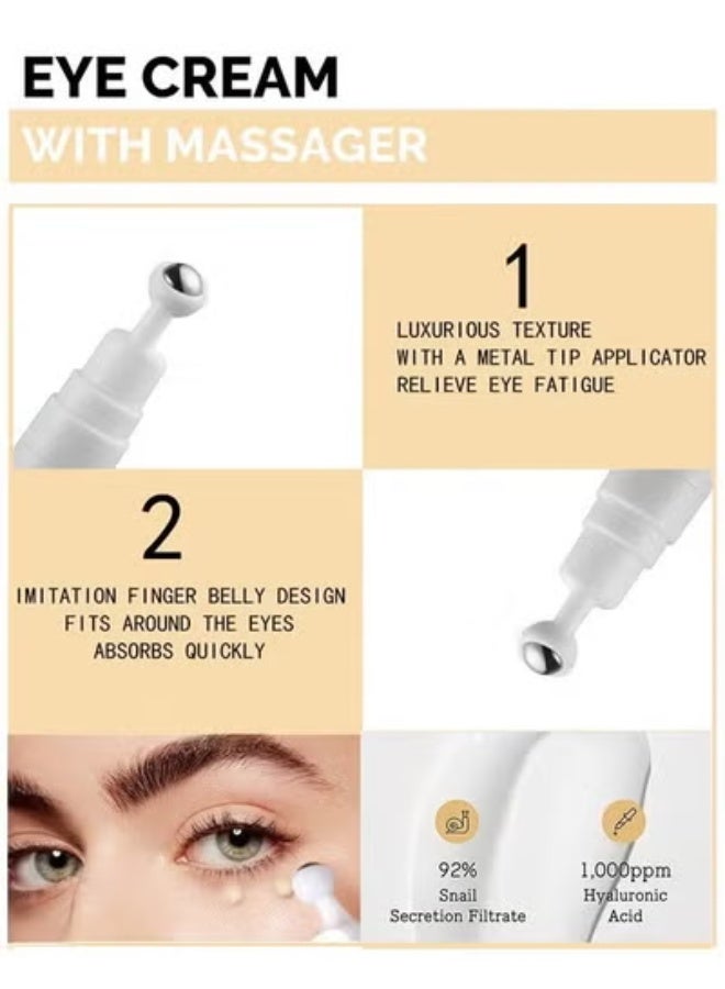 YURHERSU كريم العين الببتيد الحلزون المتقدم - كريم العين المضاد للتجاعيد للهالات السوداء والانتفاخ يقلل الخطوط الدقيقة والتجاعيد باستخدام كهربائي مضاد للشيخوخة علاج تنعيم العناية بالبشرة - Image 5